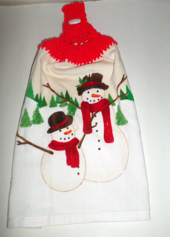 Snowman Hanging Towel Winter Dish Towel Crochet Top Towel