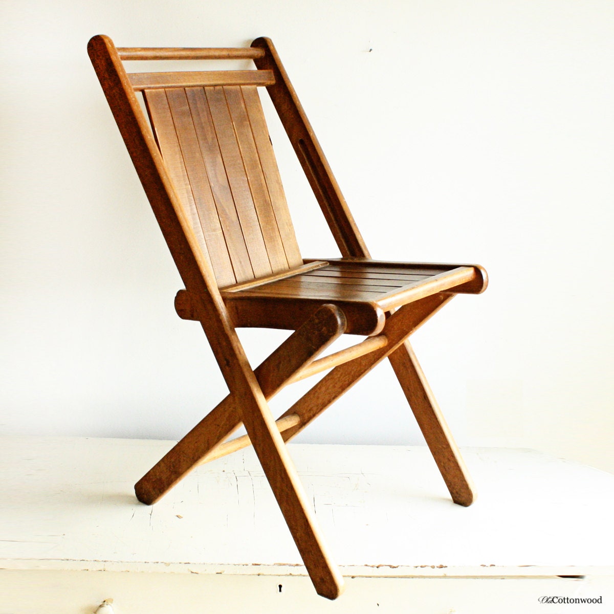 Vintage wood folding chair – wood slats – all solid hardwood – Peerless