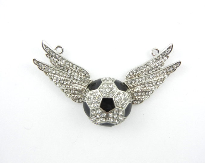 Double Link Soccer Ball with Rhinestone Wings Pendant