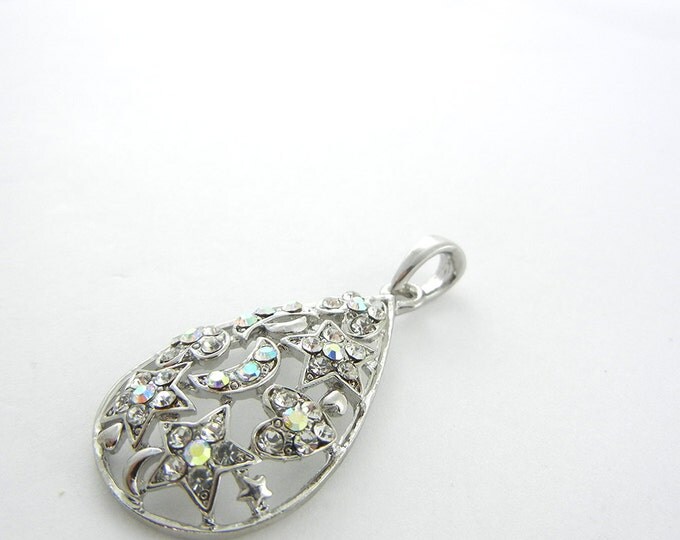 Aurora Borealis Rhinestone Celestial Themed Teardrop Pendant