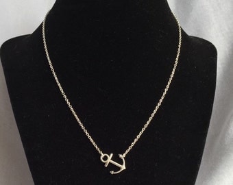 Sideways Anchor Silver Necklace, Anchor Necklace