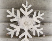 Handmade Winter White Christmas Snowflake Ornament Vintage Snowflake Decoration Glitter Snowflake Tattered Lace Snowflake Shabby White