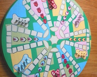 FREE SHIP Dog Park Aggravation Hand painted 6 player wooden wood  Board Game bright green plaid with scottie dogs BearlyArtDesigns