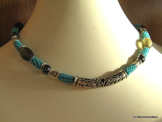 Turquoise Necklace Silver Choker Southwest by MoonstoneMary