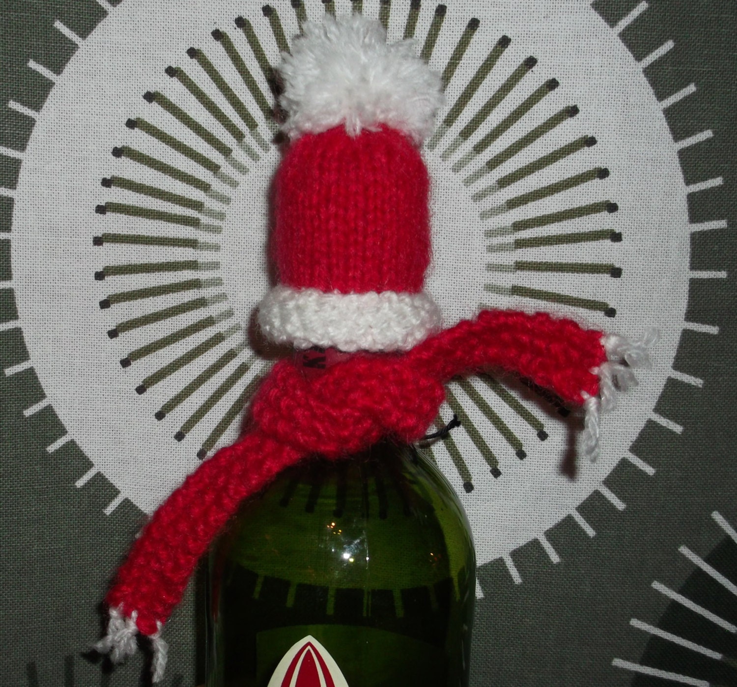 Santa Wine Bottle Accessories - Hat and Scarf - Hand knitted