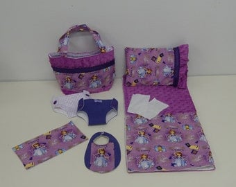 Bitty Baby Basics in Princess Sofia - Diaper Bag and Diapers with Blanket and Pillow