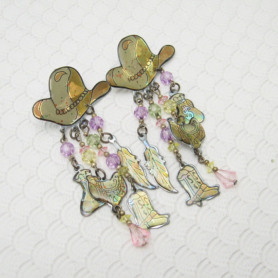 Long Cowboy Hat Earrings Charm Jewelry E6407 by PurpleDaisyJewelry