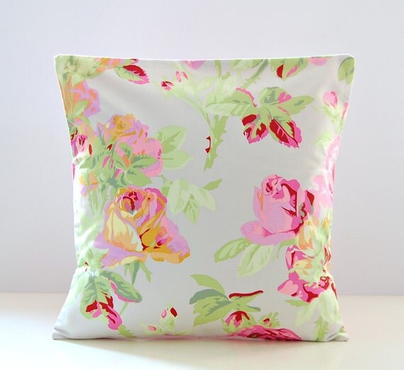 dusky pink roses cushion cover silver grey and green 16 inch