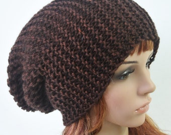 Hand knit hat Grey hat slouchy hat cable pattern hat by MaxMelody
