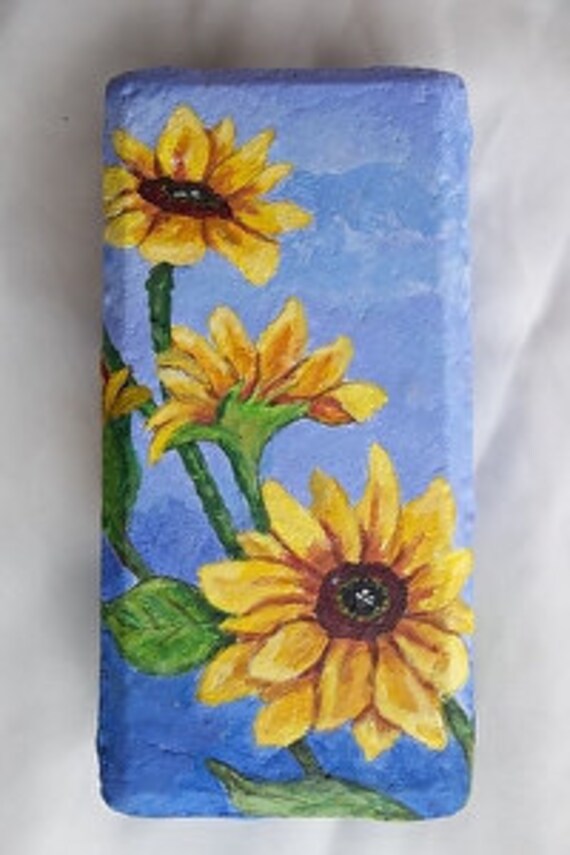 Items similar to Sunflower Painting On Brick Paver Yellow Flowers