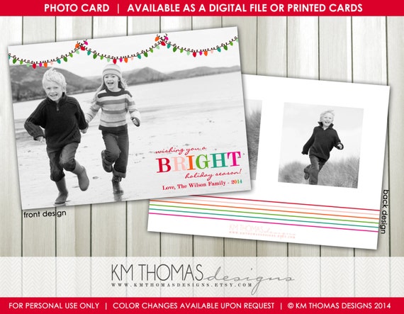 Holiday Lights Photo Card: Holiday Photo Cards - Christmas Photo Card - Christmas Lights - Full Bleed Photo - Printable - WH101 Il_570xn