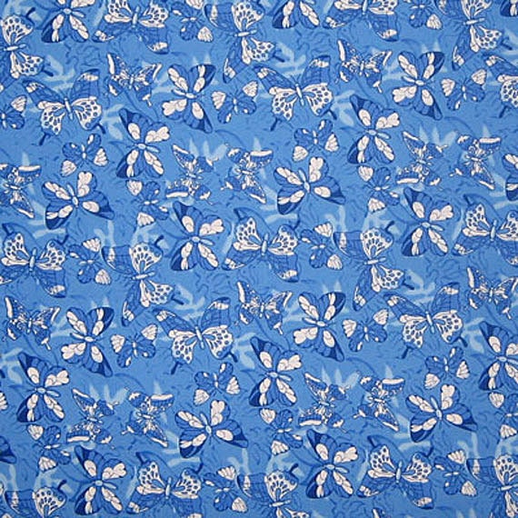 Blue Butterflies Fabric Pure Cotton Butterfly Patterned Blue