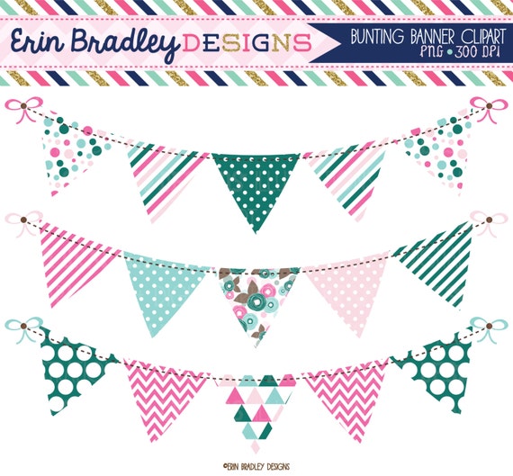 Bunting Banner Flags Clipart Graphics by ErinBradleyDesigns