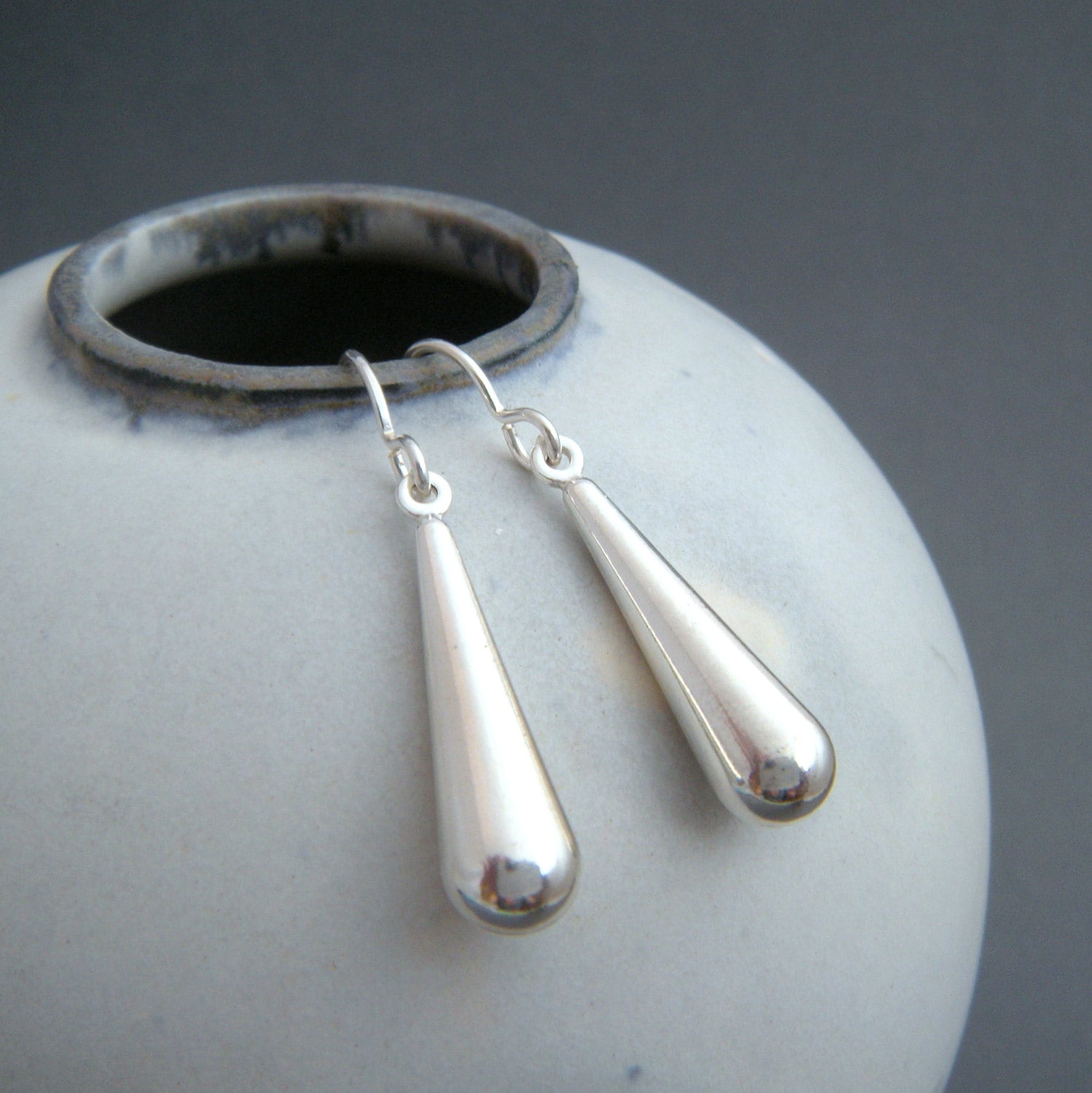 Long Silver Teardrop Earrings Simple Silver By Limegreenmodern 