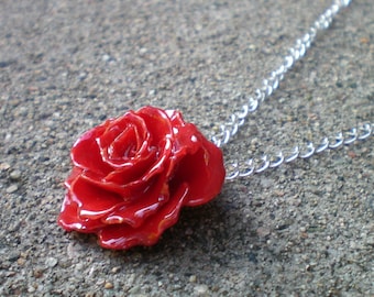 Free Shipping REAL Small Red TEA ROSE Adjustable 18 inch Sterling Silver Chain Necklace