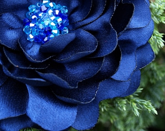 Navy Blue Flower Brooch or Hair Clip