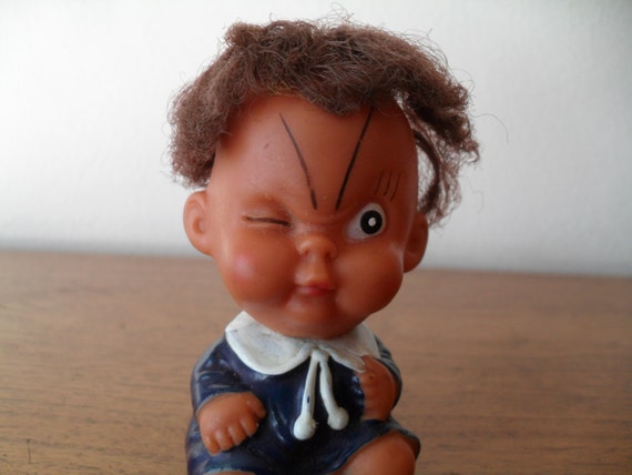 Vintage Angry Baby Plastic Vinyl Doll Winking & by VintageFunland