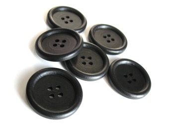 Black buttons 30mm - set of 6 wood buttons (BB218)