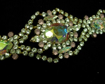 Vintage Bracelet in Aurora Borealis and Pink Crystals