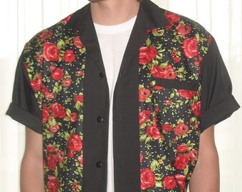 Men's Rockabilly Shirt Jac Red Roses