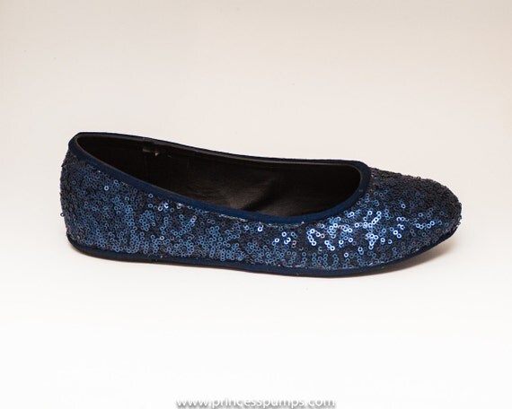 Sequin Navy Blue Ballet Flats Slippers Sparkle by princesspumps
