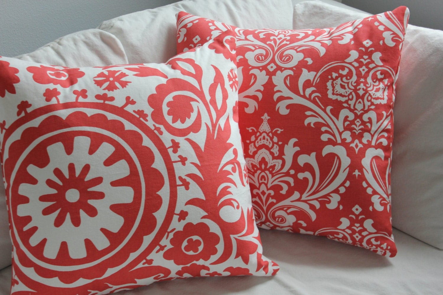 Limited Color Decorative Pillow Coral and White Cotton