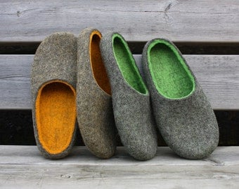Into the woods Felted wool slippers handmade to order