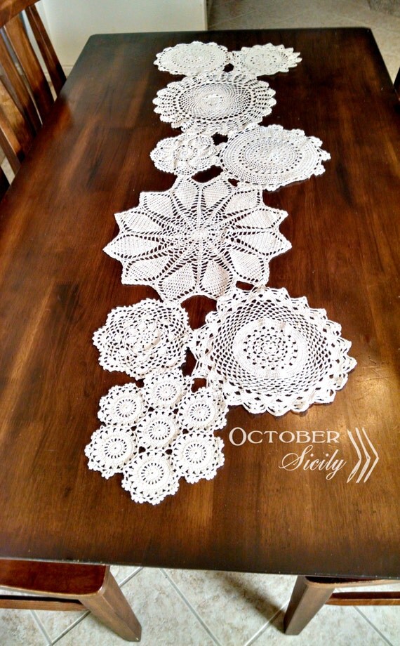 Beautiful Handmade crochet doily table runner by