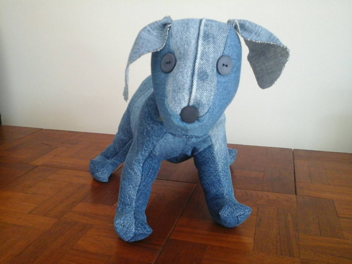 Sale Maxwell the Dog Upcycled Denim Stuffed Animal by BusyBeehive