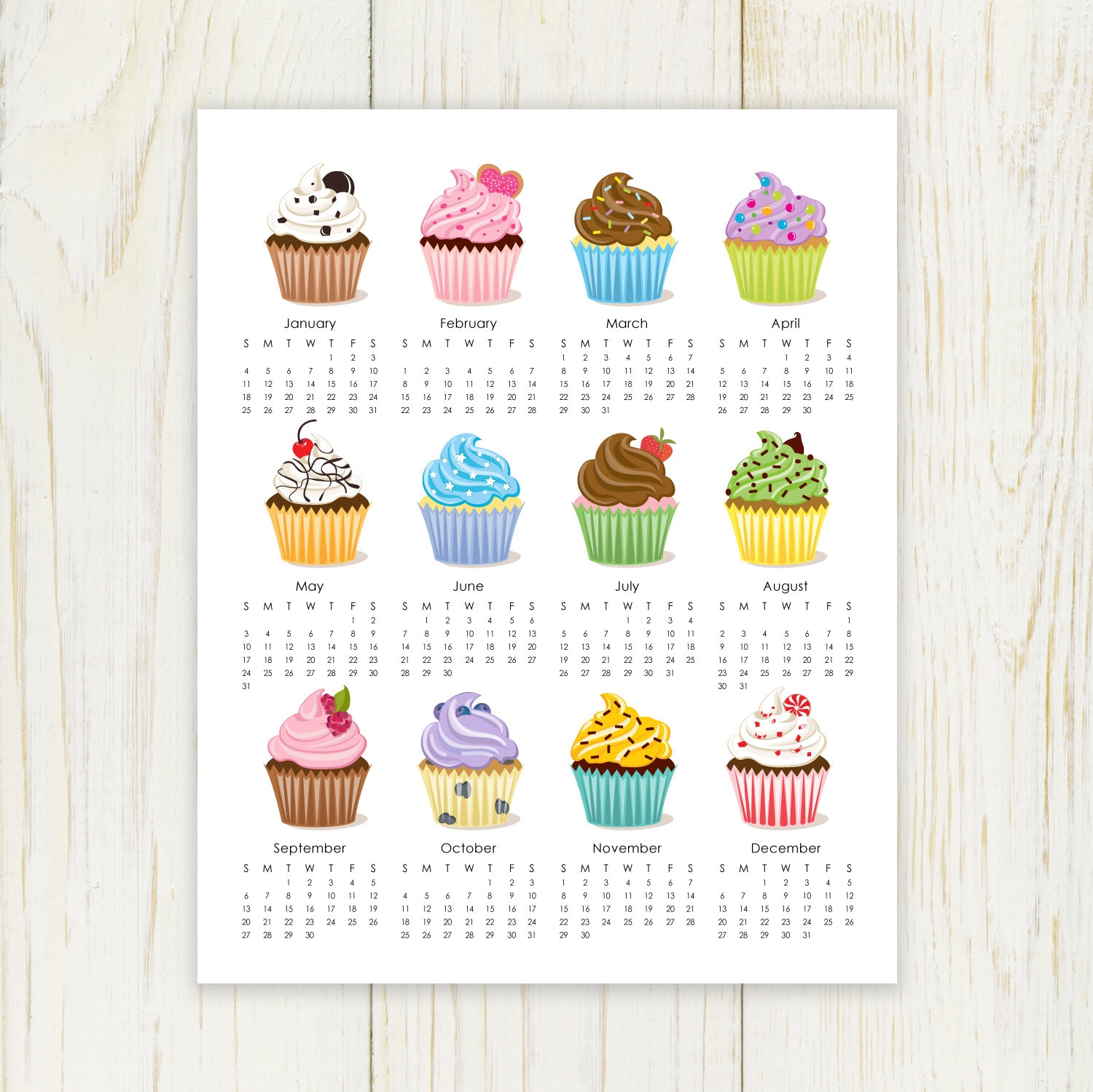 2018 Cupcake Calendar digital 8x10