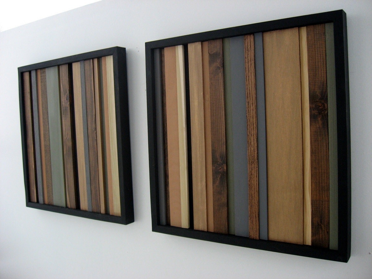 Wood Sculpture Wall Art Reclaimed Wood Art Set of Two