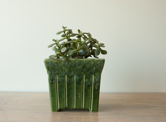 Items similar to Vintage Mccoy green glazed planter vase american