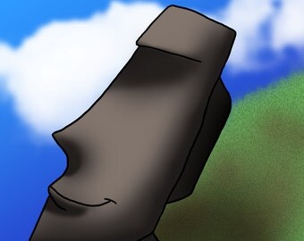 Digital Download - Easter Island Moai Head Digital Art - Good for Personal Prints, Stickers, Nintendo 3DS skins, etc. - Statue Stone Grass