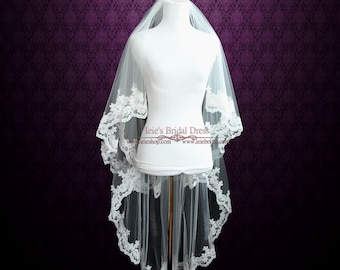 Two Tier Fingertip Veil with Pearl Beadings | Lace Wedding Veil | Bridal Veil | Fingertip Lace Veil | Short Wedding Veil | Veils | VG1041