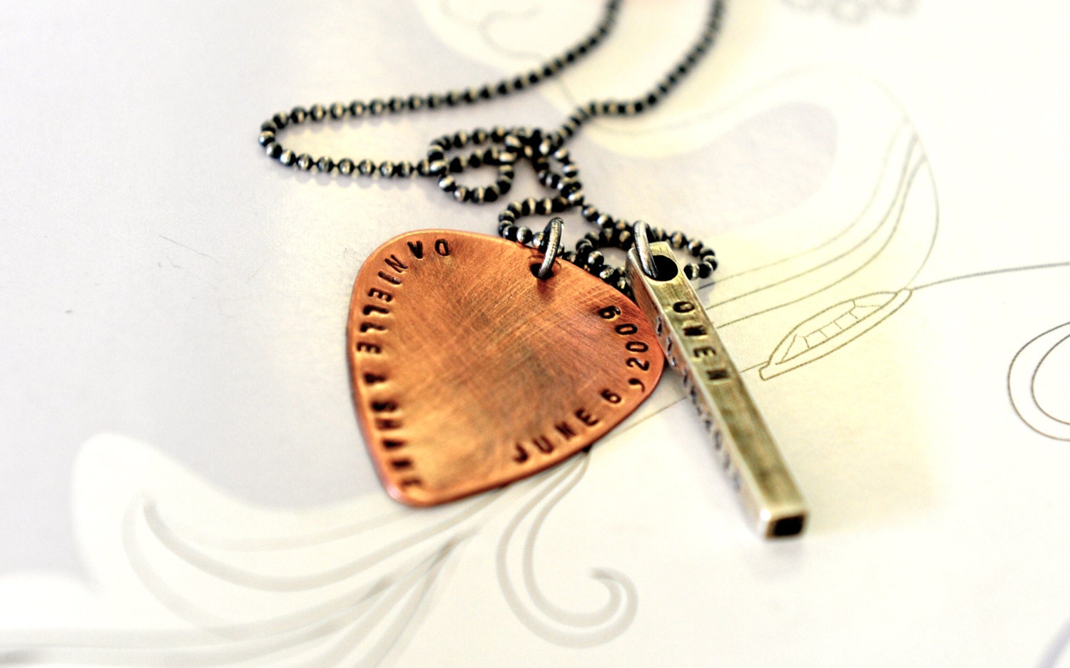 names unisex unique Necklace Pick Gift by Mens SevenBlueberries Stamped Guitar