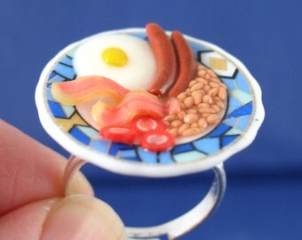 Miniature Food Jewelry English Fried Breakfast Ring