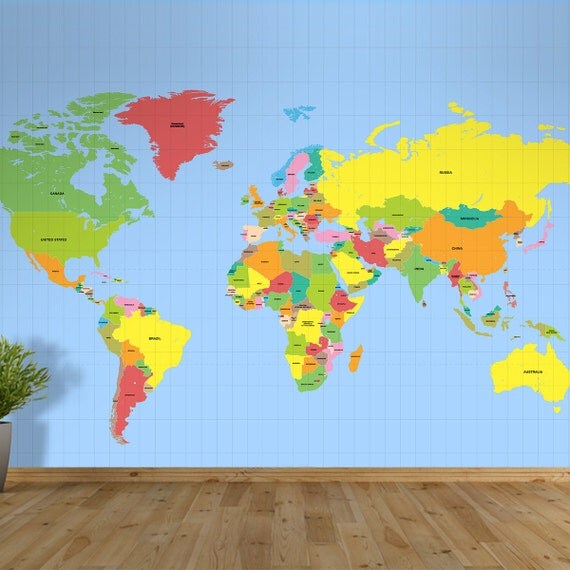 Countries of the World Map Self Adhesive Wallpaper by thebinarybox