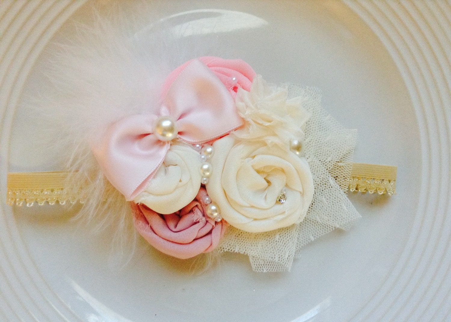 Pink and Cream Rosettes by JensBowdaciousBows on Etsy