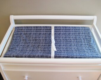 Navy Blue and White Herringbone Changing Pad Cover, Navy Blue and White Baby Changing Pad Cover