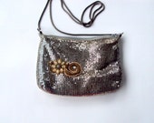 Vintage Purse, Beaded, Chainmail, Embellished,Beadwork, Silver, Shoulder, Ladies Accessory, Fashion, 1950s, Collectible