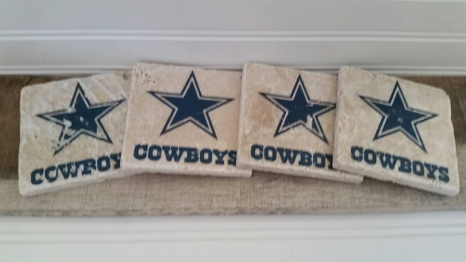 Dallas Cowboys Coaster Set Natural Stone Travertine by JensScraps