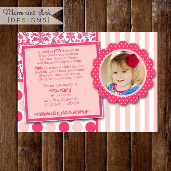 Birthday Invitation, Pink Party, Pink Birthday Party, Girls Birthday Party, Pink Theme, DIY, Printable, Pink Damask Invite, Pink Invite Il_570xn