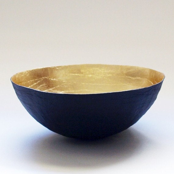 Gold Bowl / Paper Mache Bowl / Black and Gold / Gold Decor