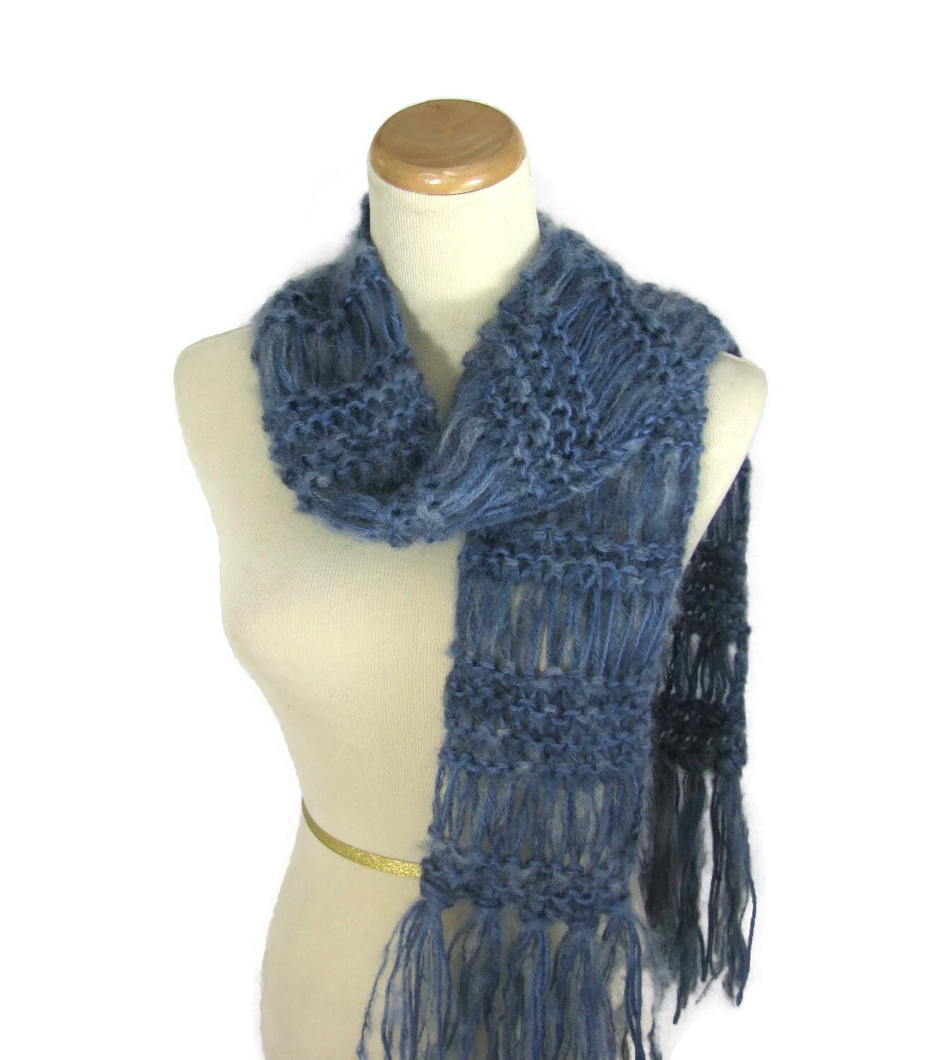 Sale Dusty Blue Scarf Knit Scarf Moody Blue Scarf Winter