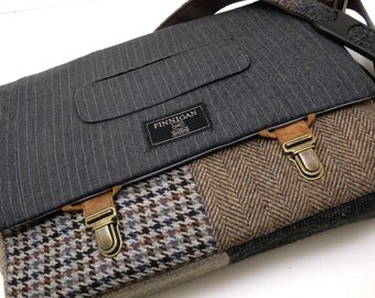 13" Macbook pro Messenger bag Macbook,Laptop Sleeve, Vintage wool,Tunk Latch,Recycled Suit Coat