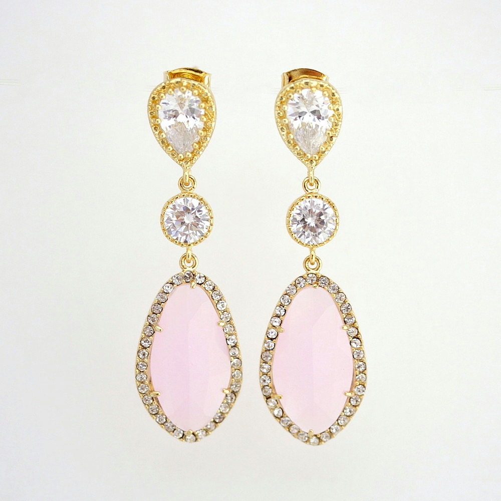 Pink Wedding Jewelry Pink Bridal Earrings Gold Wedding