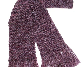 Purple Scarf, 6 ft Long Chunky Knit Scarf, Hand Knit Scarf, Knitted Winter Scarf, Plum Scarf, Violet Scarf