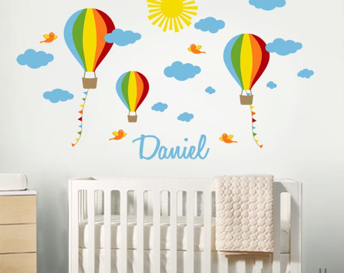 Nursery Wall Decal Hot Air Balloons Wall Decal Custom Name Decal Kids Balloon Wall Decor Balloons Clouds Wall Decal Personalized