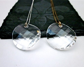 Clear Crystal Pendant Necklace -- Clear Swarovski Necklace -- Large Crystal Pendant Necklace -- Round Clear Necklace --Crystal Disc Necklace