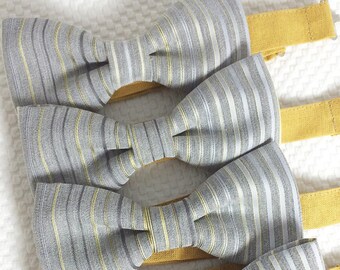 Gil - Yellow/Gray Striped Men's Pre-Tied Bow Tie or Self-Tied Bow Tie